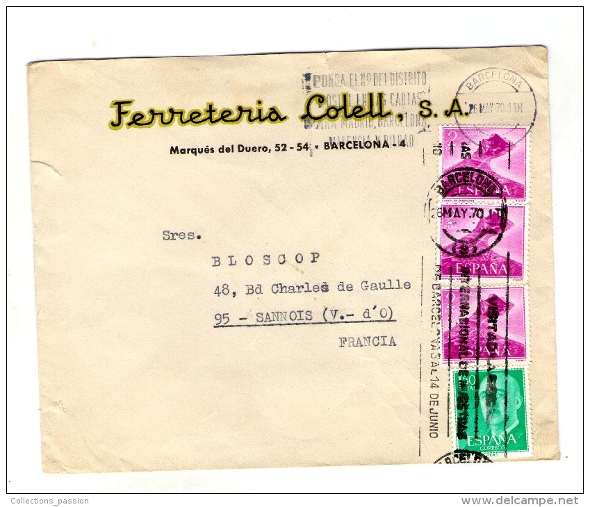 Lettre , ESPAGNE , BARCELONA , 1970 , FERRETERIA COLELL S.A. - Frankeermachines (EMA)