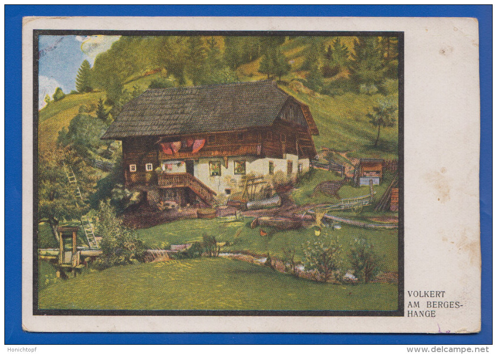 Malerei; Volkert; Am Bergeshänge; 1918 - Riesen, Arno Von