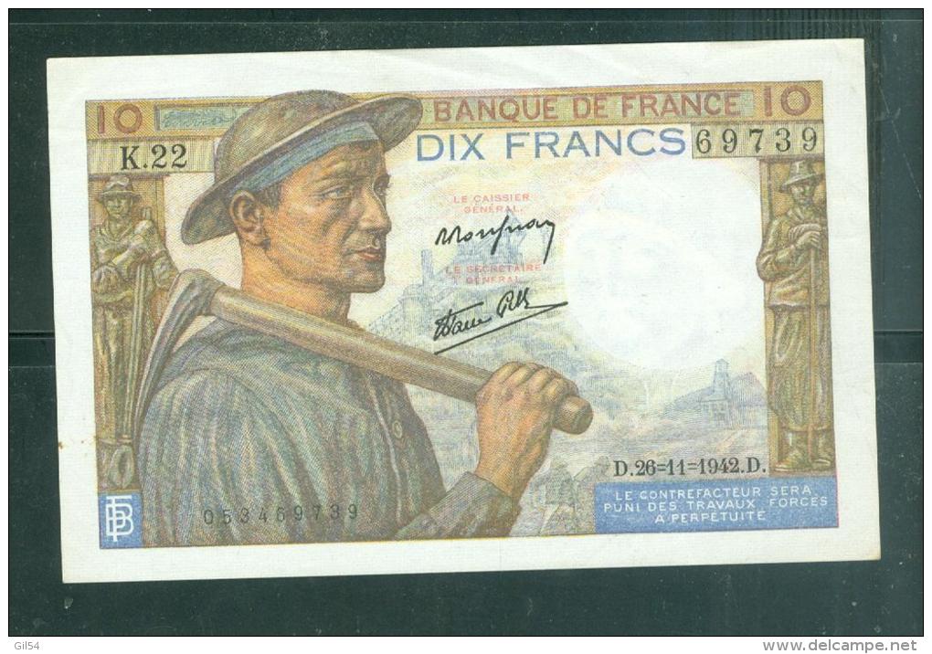 10 Francs Mineur 26-11-1942 NEUF ( ( Legère Froissure Bord Du Haut )  -   Laubi 05 - 10 F 1941-1949 ''Mineur''