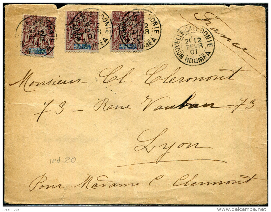 NOUVELLE CALÉDONIE - N° 55 (3) / LETTRE DE NOUMEA LE 12/2/1901, POUR LYON - TB & RARE - Covers & Documents