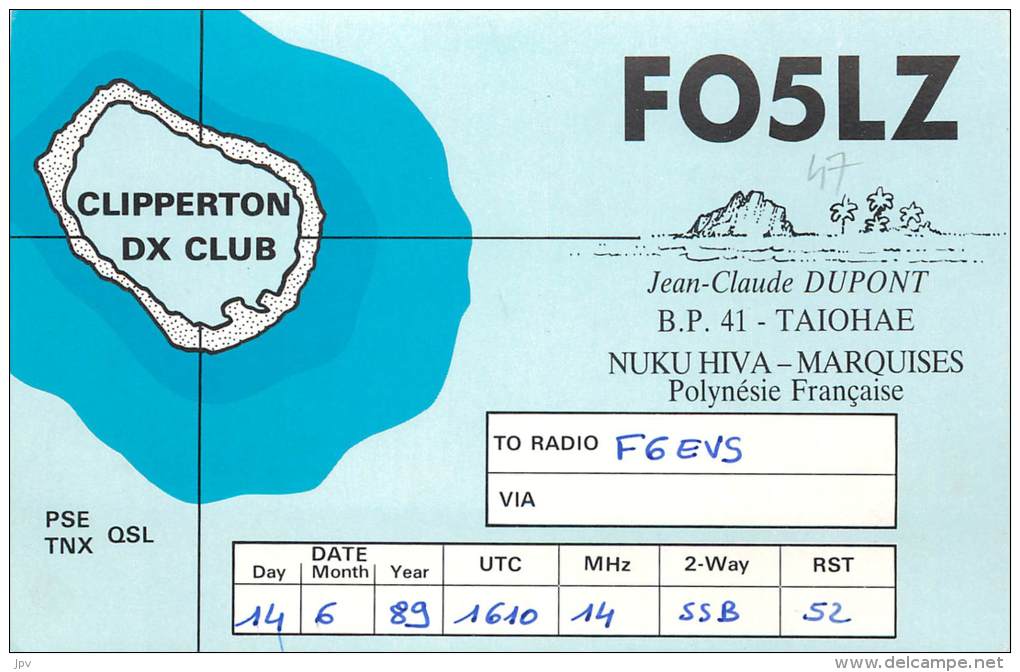 CARTE QSL : RADIO AMATEUR . TAIOHAE. NUKU HIVA . MARQUISES . 1989. - Radio Amateur