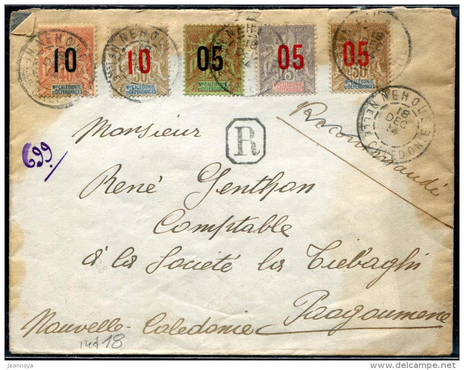 NOUVELLE CALÉDONIE - N° 105 A 109/ LR DE NEHOUE LE 18/12/1914, POUR PAAGOUMENE - B & RARE - Covers & Documents