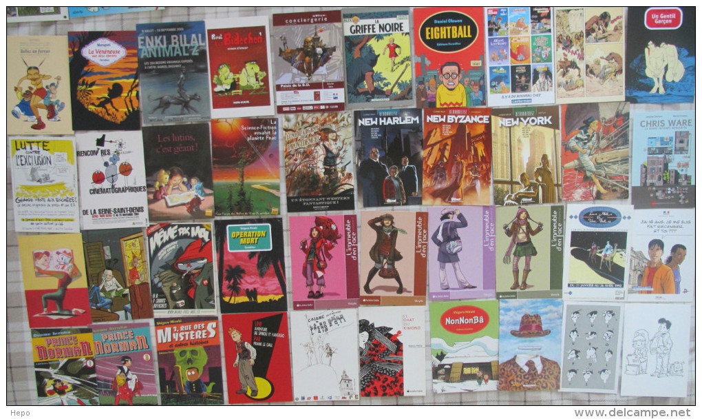 Lot De Plus 120 Cartes Postales Ou Promo  Illustrées / BD + Tracts + Marque Page BD - Cartoline Postali