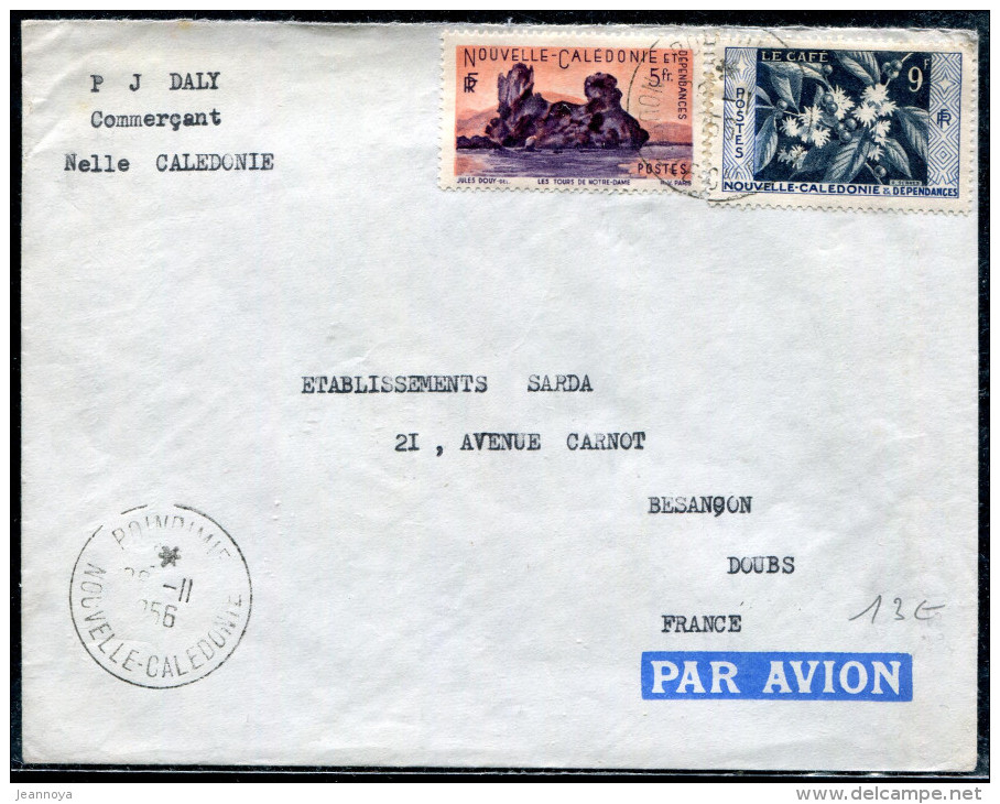 NOUVELLE CALÉDONIE - N° 272 + 286 / LETTRE AVION PUBLICITAIRE DE POINDIMIE LE 26/11/1956 , POUR LA FRANCE - TB - Brieven En Documenten