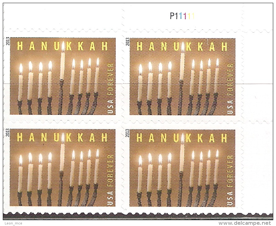 2013 USA  Hanukkah Celebration By Jewish People Around The World /MENORA  Plate Block Of 4 MNH EStados Unidos - Unused Stamps