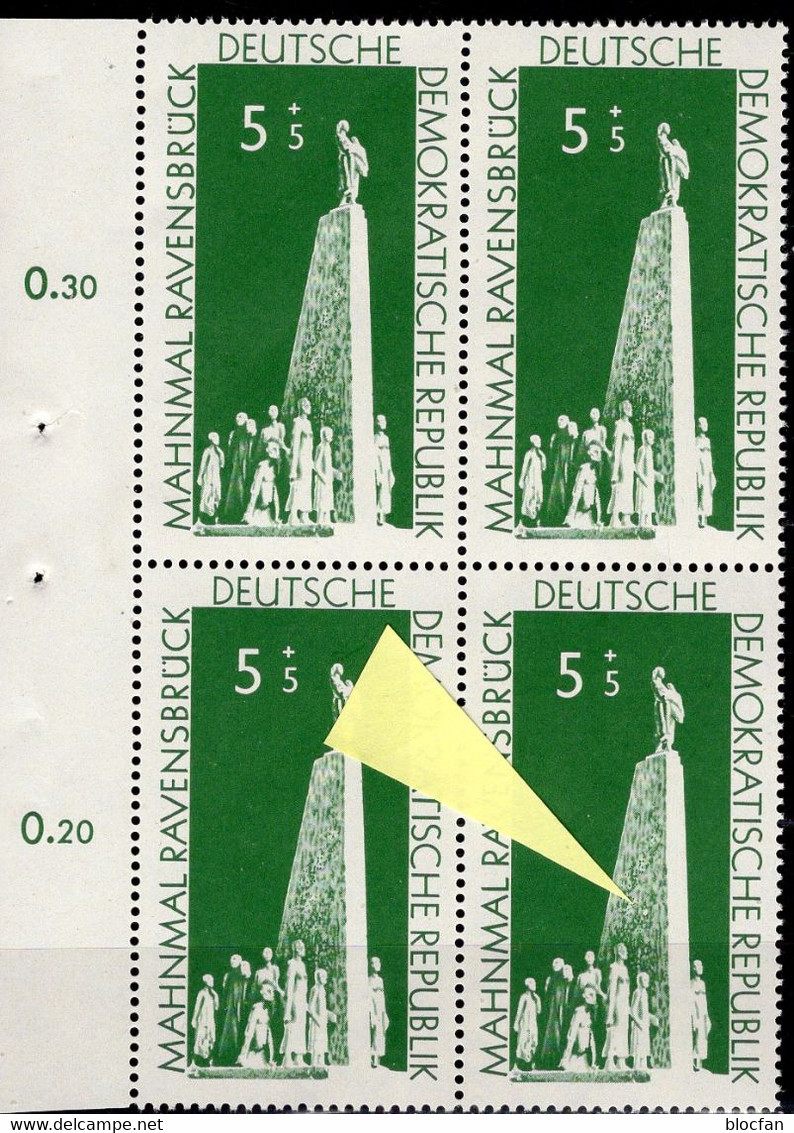 Gedenkstätte Ravensbrück 1957 DDR 566 II ** 30€ 4-Block PF F17 Weißer Punkt Aufbau Des Denkmal Error On Sheet Bf Germany - Errors & Oddities