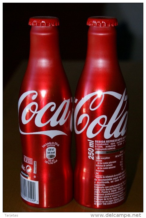 BOTELLA DE ALUMINIO DE ESPAÑA DE COCA-COLA (COKE) NUEVA SIN ABRIR Y CON LA BEBIDA - Flessen