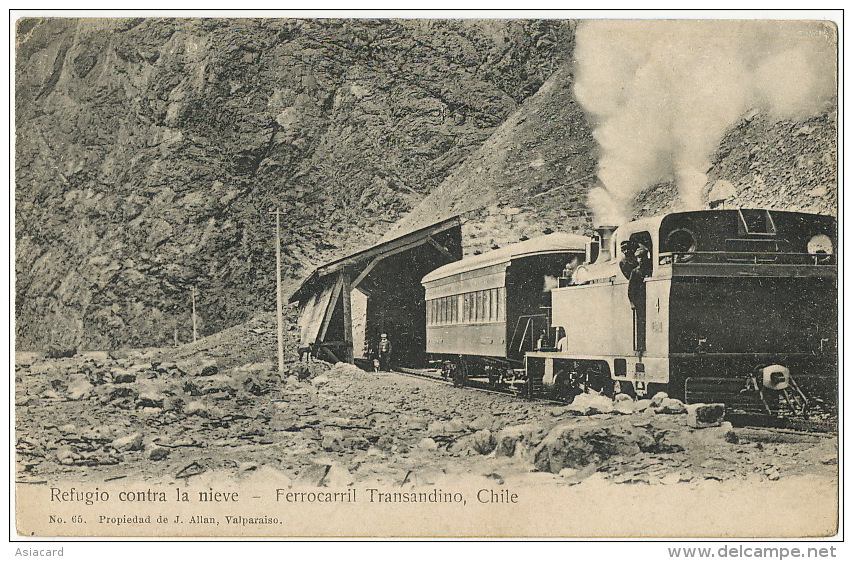 Ferrocarril Transandino Chile Refugio Contra La Nieve  Train Locomotora Edit J. Allan 65 Valparaiso - Chili