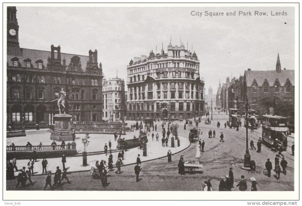 Postcard Leeds City Square & Park Row 1920 Yorkshire Queens Hotel Standard Life Repro - Leeds