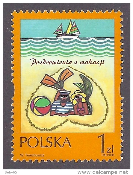 Poland Polska 2001 Timbres De Messages - "Bonnes Vacances", Greetings, Messaggi Augurali, Beach, Ships MNH - Neufs