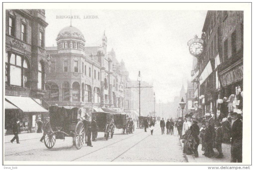 Postcard Leeds Briggate 1905 Queen's Arcade Yorkshire Horse Drawn Cabs Repro - Leeds