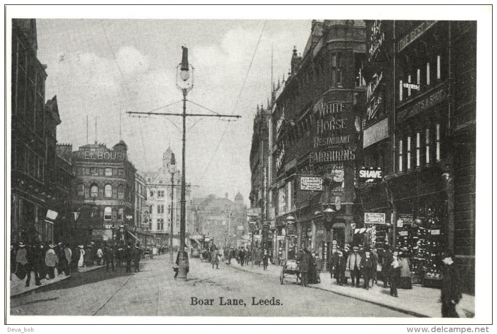 Postcard Leeds Boar Lane 1907 White Horse Restaurant Melbourne Hotel Yorkshire Repro - Leeds