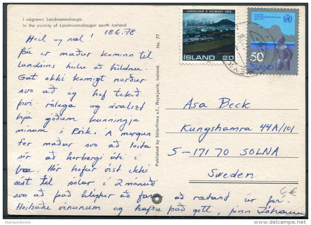 1978 Iceland Reykjavik Postcard - Solna, Sweden - Cartas & Documentos