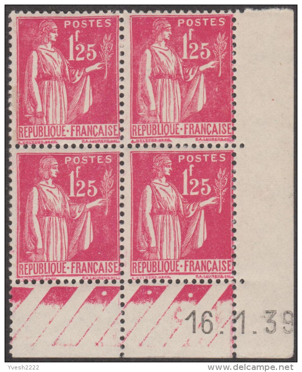 France 1939 Y&T 370. Paix 1.25 F, Coin Daté Du 16.1.39 Neuf Sans Charnière - 1932-39 Paix