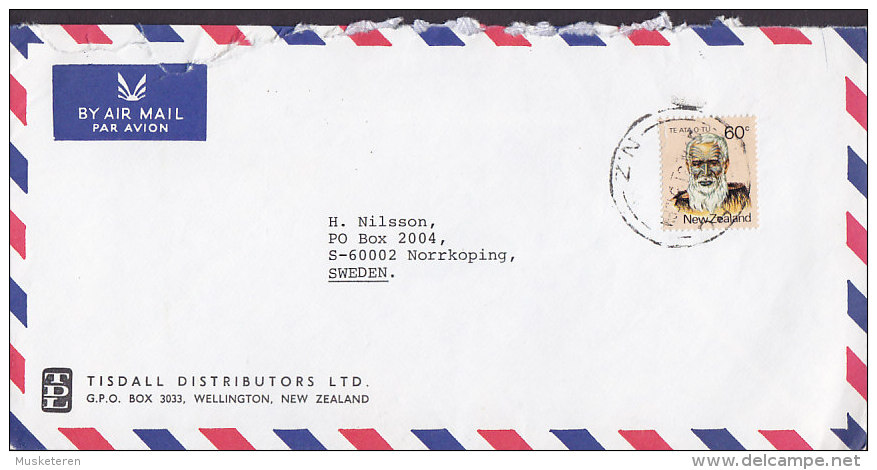 New Zealand Airmail Par Avion TISDALL DISTRIBUTORS Ltd., WELLINGTON Cover To NORRKÖPING Sweden Te Ata O-tu Stamp - Corréo Aéreo