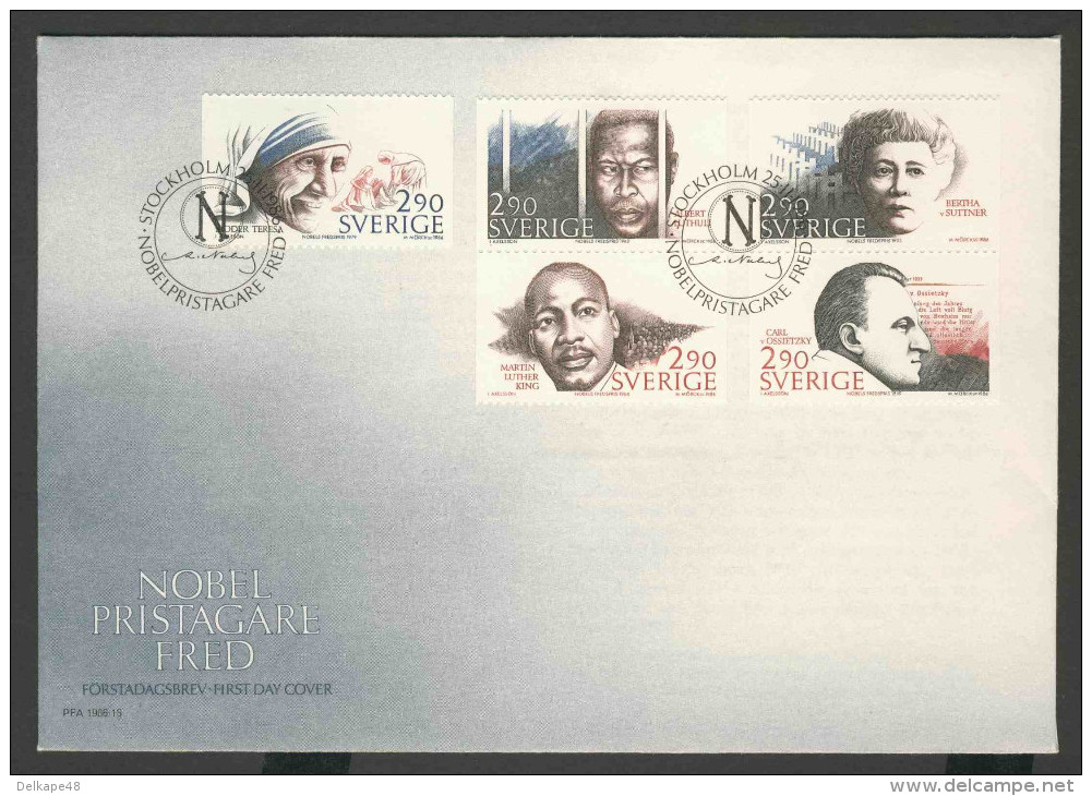 Sweden Sverige 1986 FDC + Mi 1413 /17 - Nobel Prize Winners For Peace / Friedensnobelpreisträger / Nobelprijs - Premio Nobel