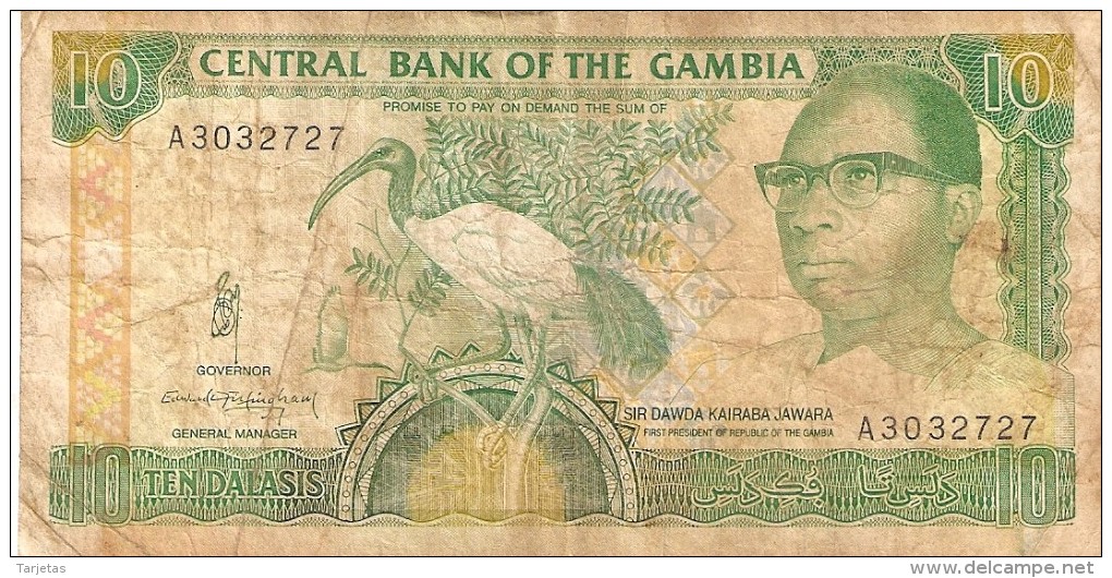 BILLETE DE GAMBIA DE 10 DALASIS DEL AÑO 1991   (BANKNOTE) BIRD-PAJARO - Gambia