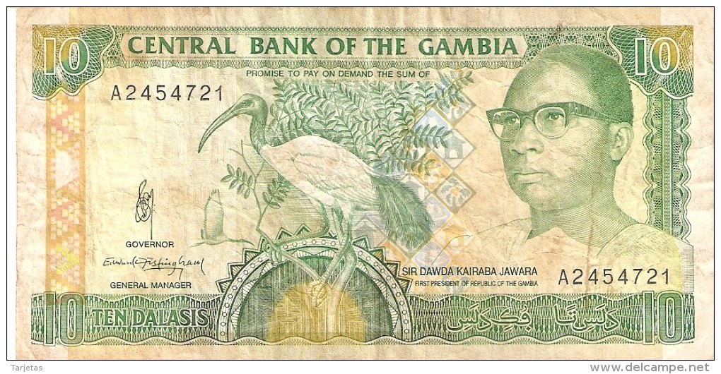 BILLETE DE GAMBIA DE 10 DALASIS DEL AÑO 1991   (BANKNOTE) BIRD-PAJARO - Gambia