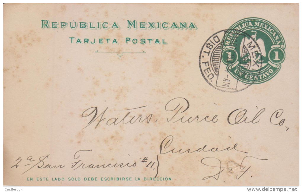 G)1901 MEXICO, EAGLE 1 CT. POSTAL STATIONARY EMBOSSED, CIRCULAR MEXICO DIST. FED. CANC., INTERNAL USAGE, RRR - Mexico