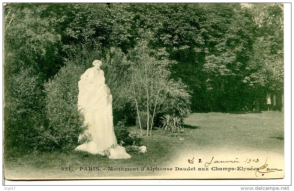 75008 PARIS - Monument D'Alphonse Daudet Aux Champs-Elysées - Postée En 1903 - District 08