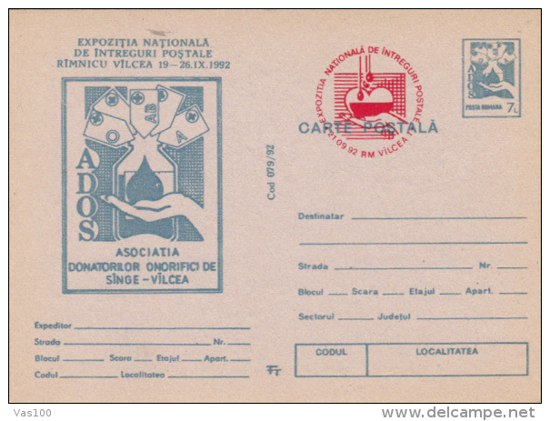 BLOOD DONATIONS, PC STATIONERY, ENTIER POSTAL, 1992, ROMANIA - First Aid