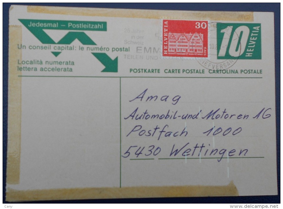 SUISSE - CP Entier Postal De 1981, Complété D'un Timbre 'Édifices" De 1968 - Covers & Documents