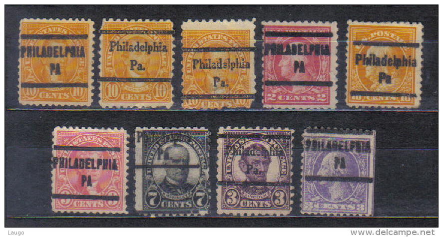 USA Precancels 9 Various Philadelphia Pa .   , Faults On Some Stamps, See Scan - Vorausentwertungen