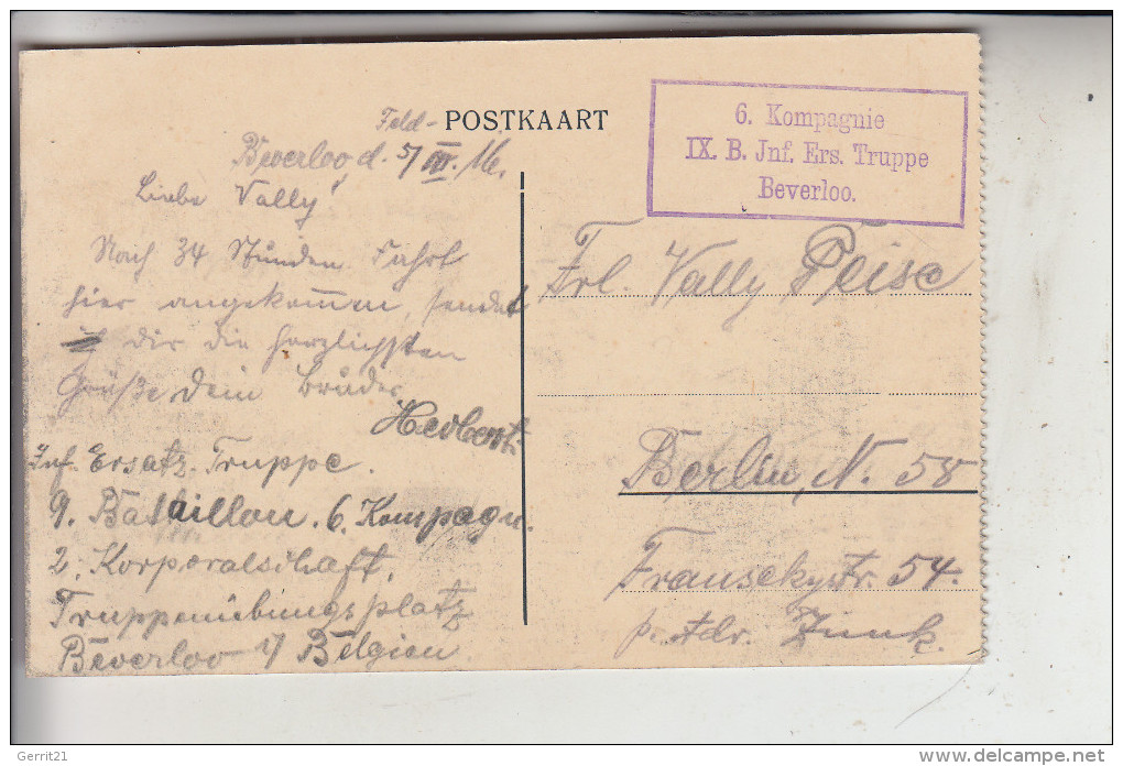 B 3580 BERINGEN - BEVERLOO, Post, Deutsche Feldpost 1916 - Beringen