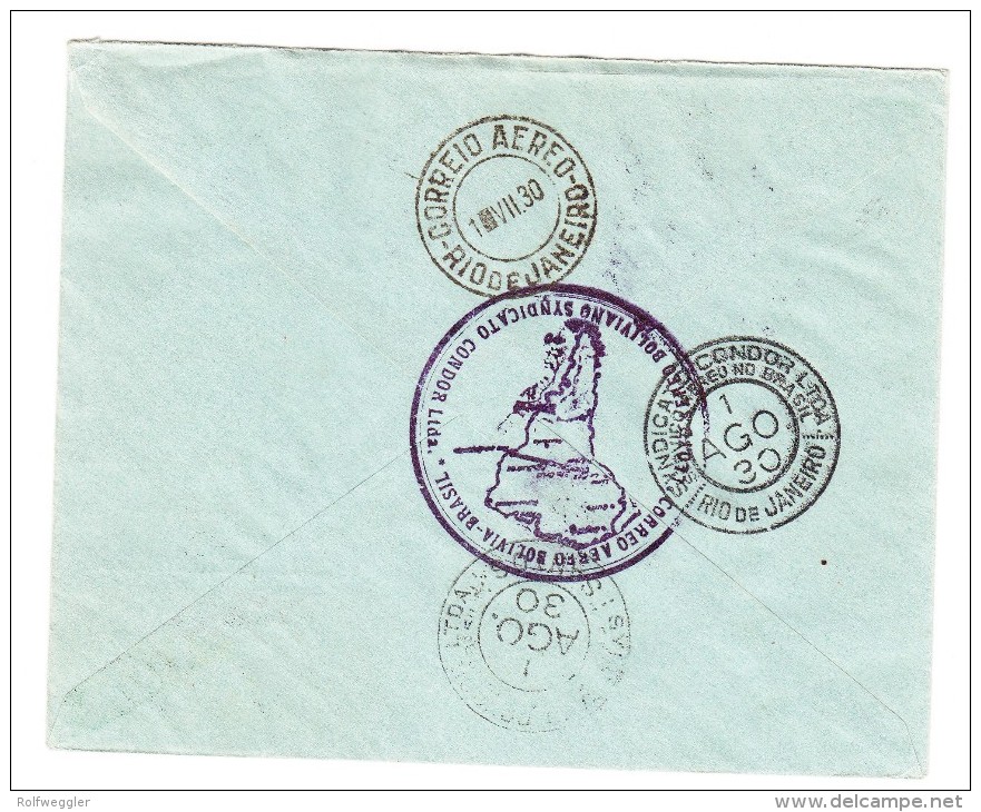 Erst Flug Brief Bolivien-Brasilien 30.7.1930 Condor - Bolivie