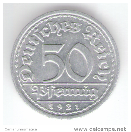 GERMANIA WEIMAR 50 RENTENPFENNIG 1921 ZECCA G - 50 Rentenpfennig & 50 Reichspfennig