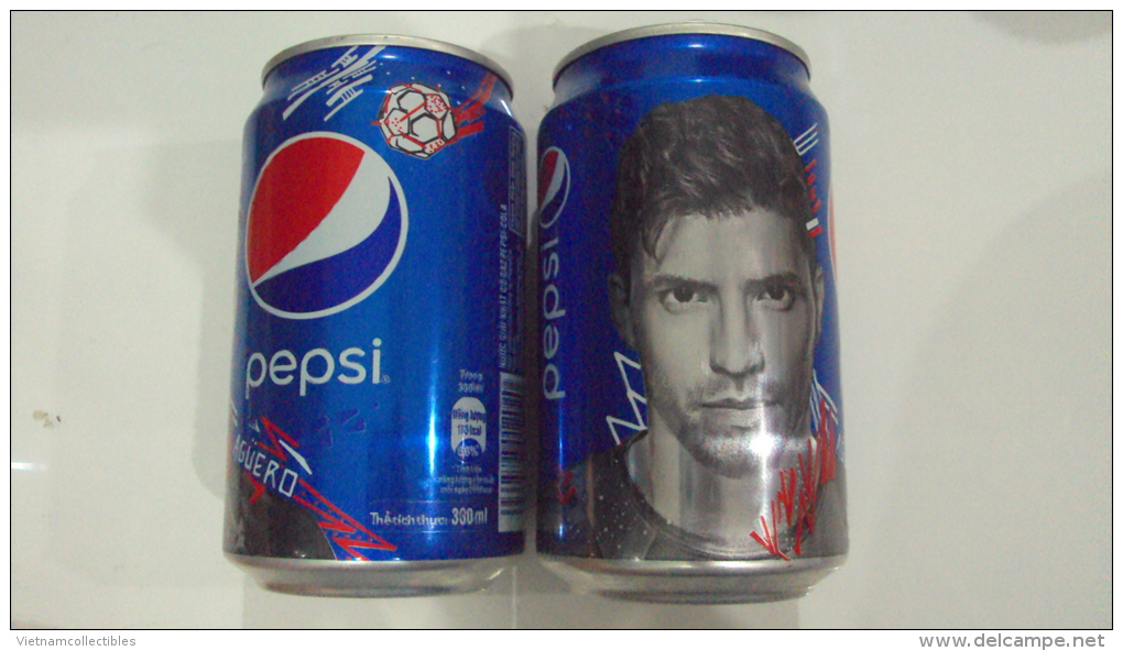 Vietnam Pepsi Cola 330ml Empty Can - World Cup 2014 / Aguero Of Argentina -  Opened At Bottom - Cannettes