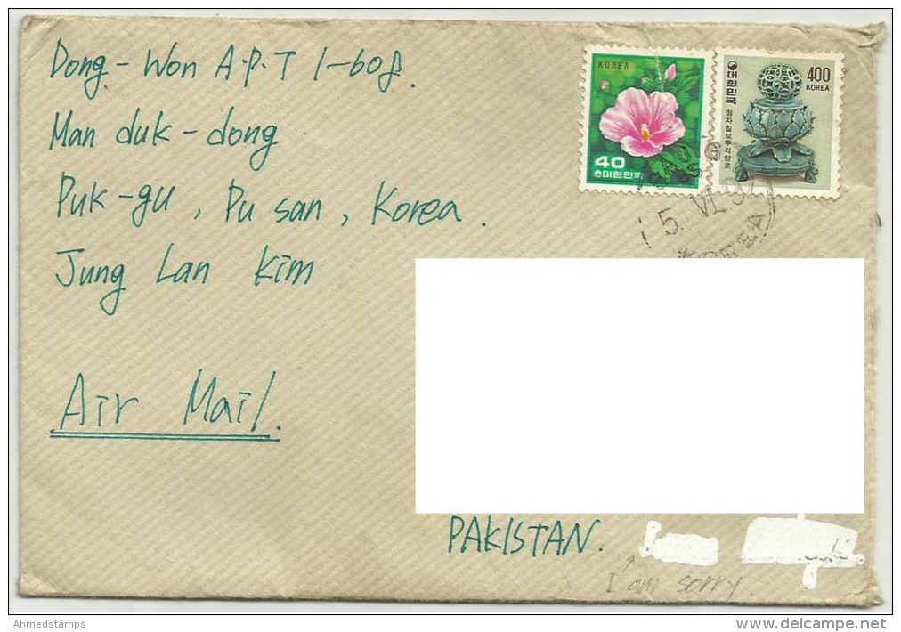 POSTAL USED POSTAL AIRMAIL USED COVER TO PAKISTAN RECEIVER ADDRESS REMOVE BY COMPUTER - Corée (...-1945)