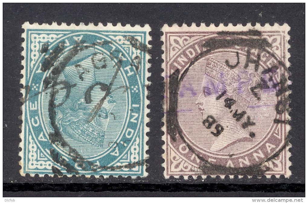 INDIA, Squared Circle Postmarks AGRA, JHANSI On Q Victoria Stamps - 1882-1901 Empire