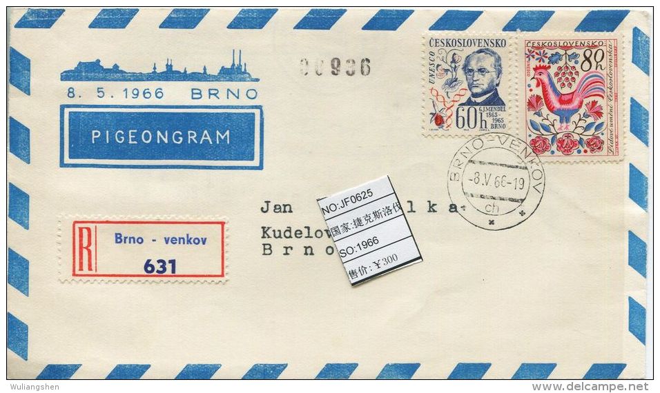 JF0625 Czechoslovakia 1966 Mail Delivery Carrier Pigeon Cover MNH - Aerograms