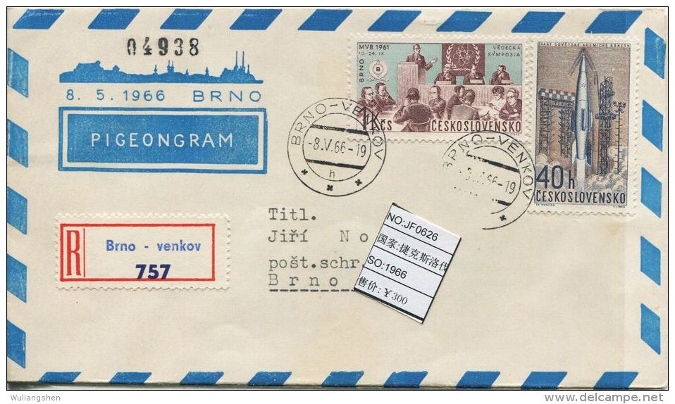 JF0626 Czechoslovakia 1966 Mail Delivery Carrier Pigeon Cover MNH - Aerogrammi