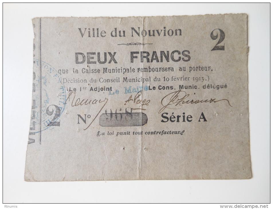 Aisne 02 Le Nouvion , 1ère Guerre Mondiale 2 Francs 10-2-1915 R - Bons & Nécessité