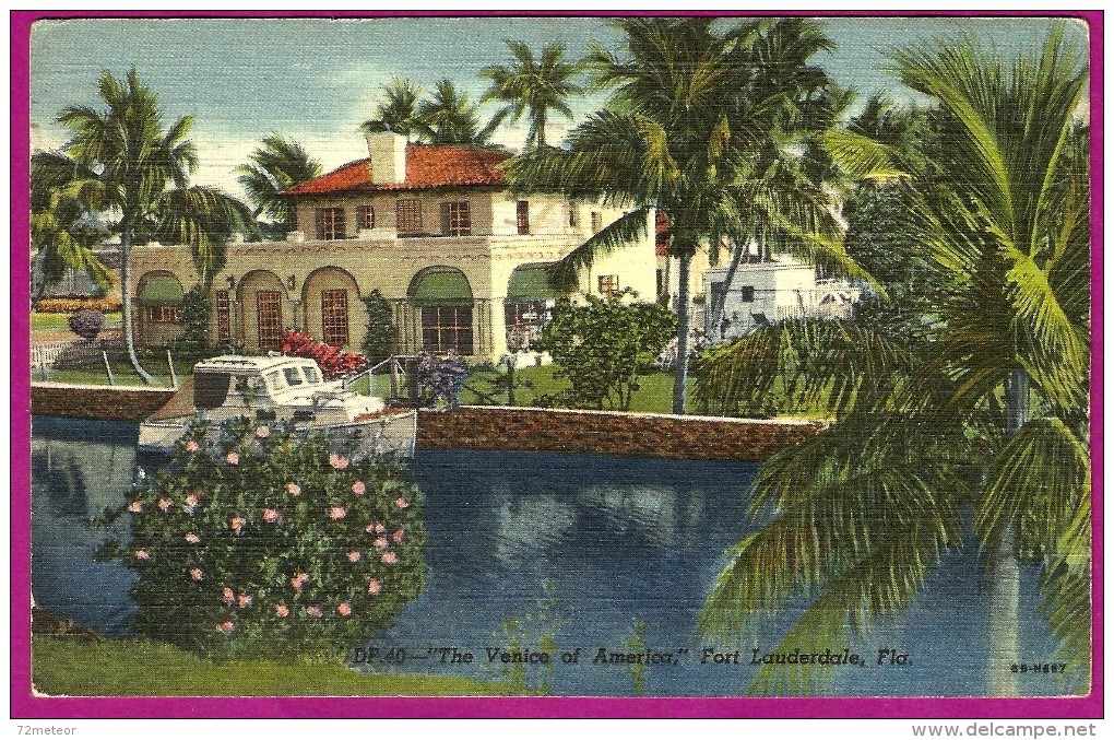 Fort Lauderdale FL Florida Yacht Houses 1950s Linen Nice Scenic Postcard - Fort Lauderdale