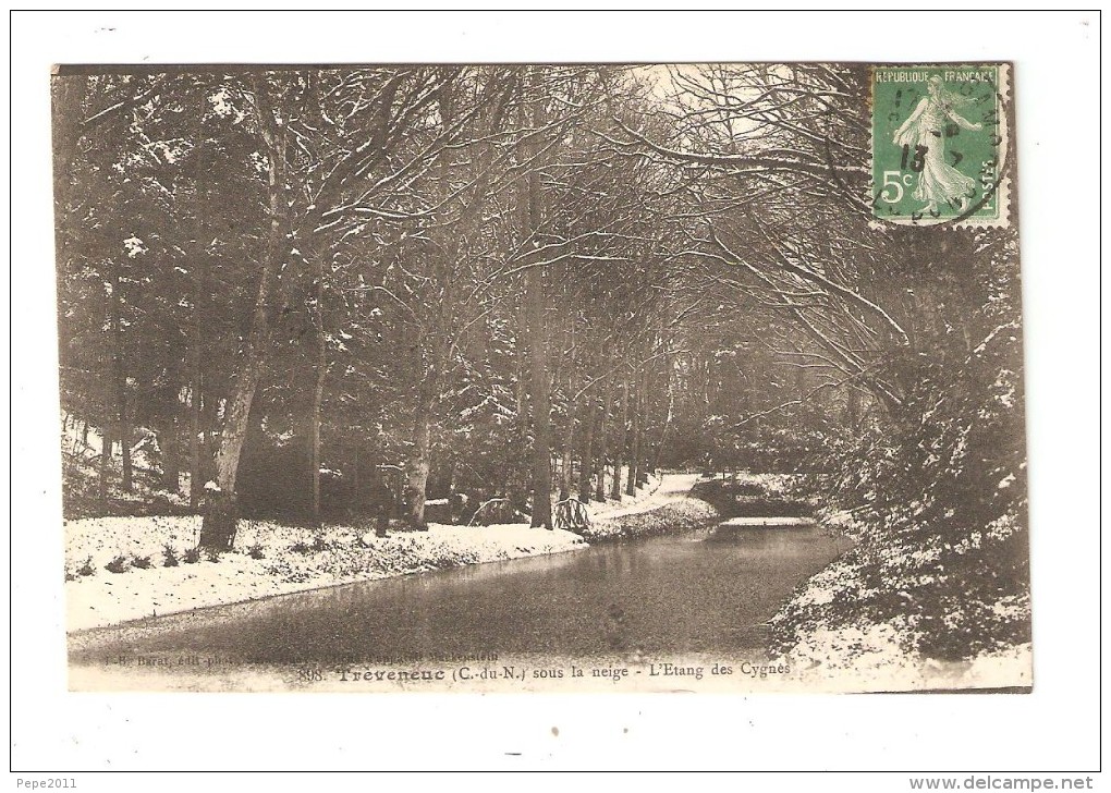 CPA : 22 : Tréveneuc : Sous La Neige - L'Etang Des Cygnes : Bois - Cours D'eau - Pont . - Autres & Non Classés