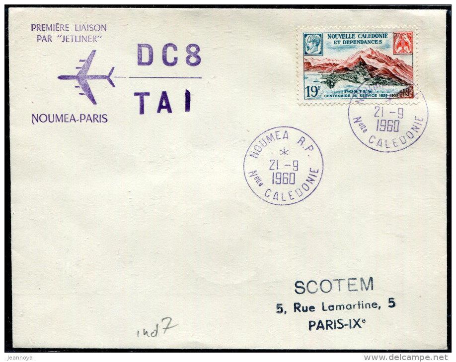 NOUVELLE CALEDONIE - N° 300 / LETTRE AVION DE NOUMEA LE 21/9/1960, 1ére  LIAISON NOUMEA PARIS PAR DC8 DE LA TAI - TB - Cartas & Documentos