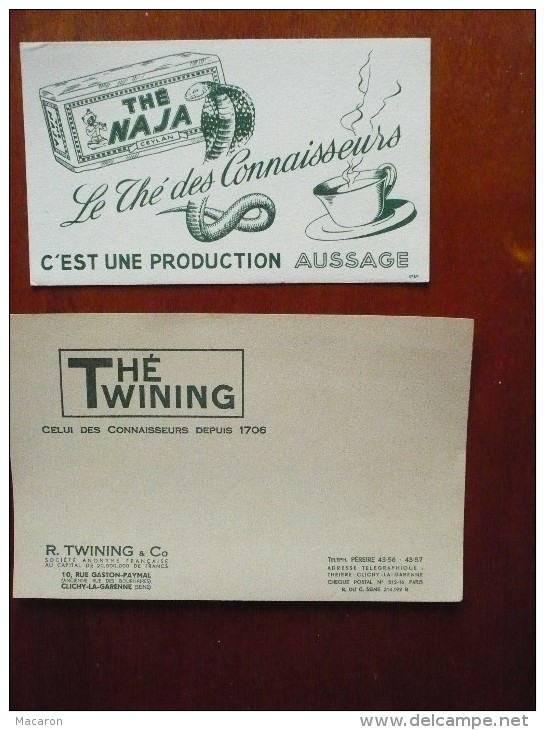 2 Buvards THES. NAJA. Production AUSSAGE N°511 Et TWINING. Années 50.Très Bon Etat - Coffee & Tea
