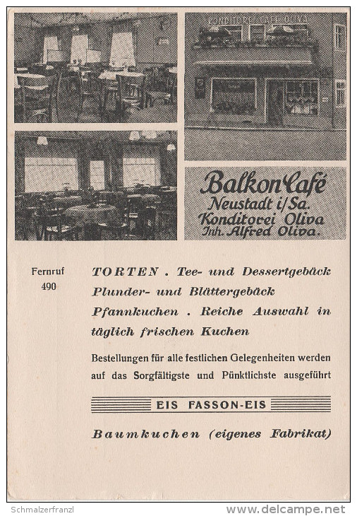 Werbekarte AK Neustadt Balkon Cafe Konditorei Oliva Bei Neukirch Sebnitz Schandau Pirna Stolpen Lohmen Dresden - Sebnitz
