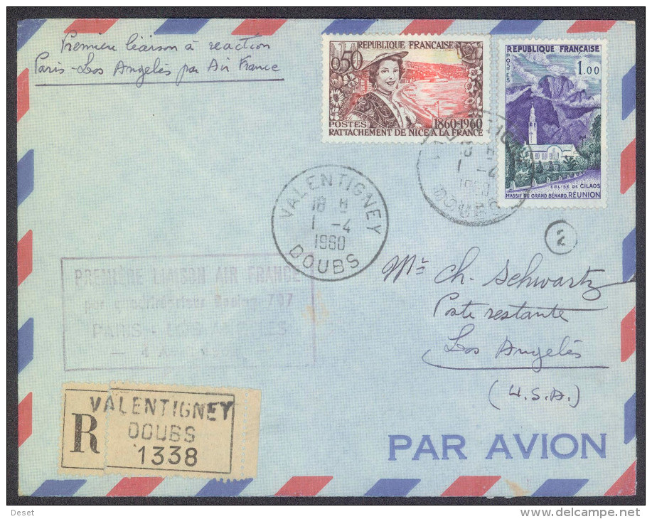 Paris Los Angeles1960 First Flight Registered Cover By Air France Boeing 707 - First Flight Covers