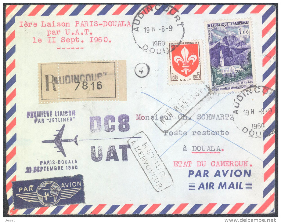 UAT 1960 Paris - Douala DC8 First Flight Registered Cover - Primeros Vuelos