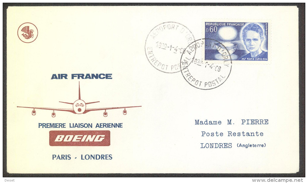 Air France 1968 Paris - London Boeing First Flight Cover - First Flight Covers