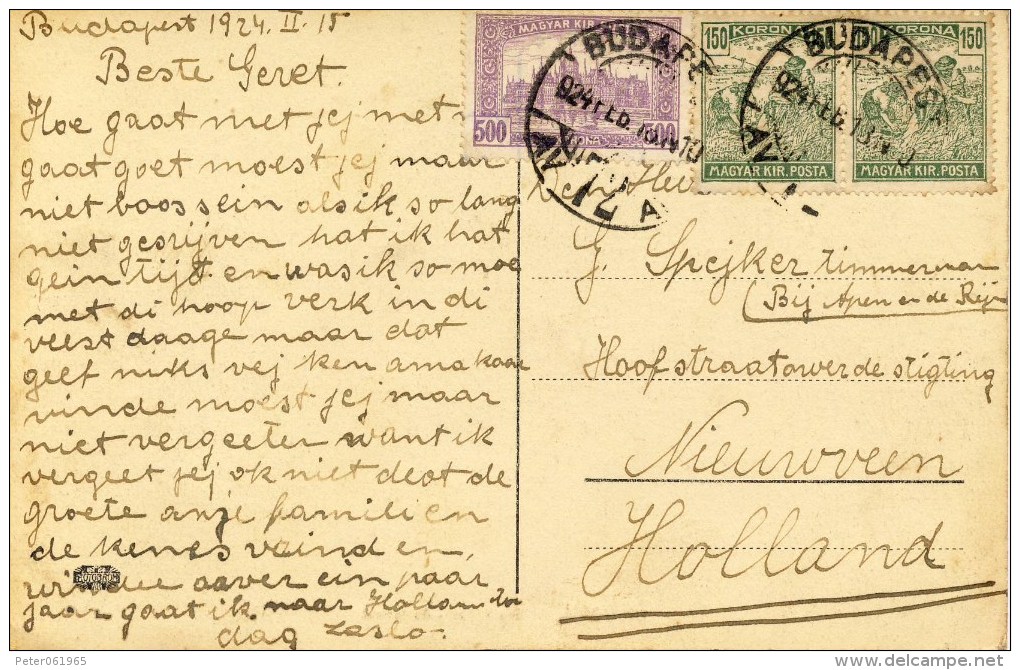 Hongarije: Ansichtkaart Budapest (1924) - Lettres & Documents