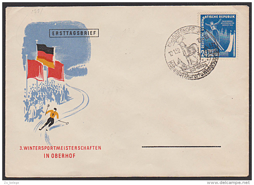 DDR 299 FDC 3. Wintersportmeisterschafte N Oberhof 1952 SSt. Mit Hirsch, Skispringen Sprungschanze - Sonstige & Ohne Zuordnung