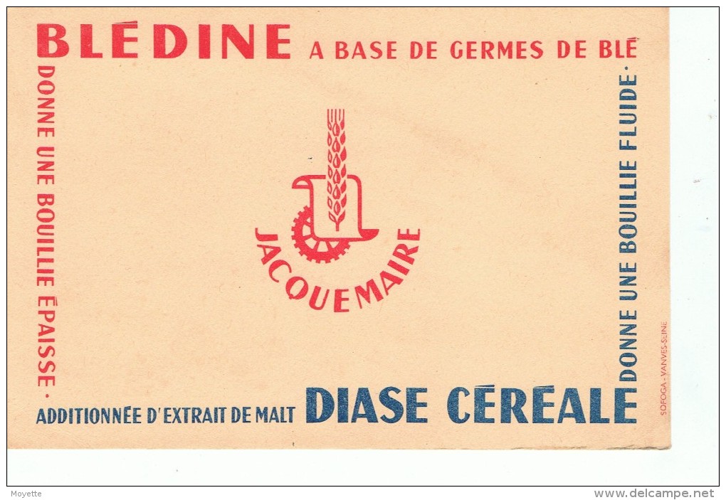 VIEUX-PAPIERS-BUVARD-PUB- PRODUITS ALIMENTAIRE ENFANTS-JACQUEMAIRE-BLEDINE-DIASE CEREALES-13 Cm X 20 Cm- - Enfants