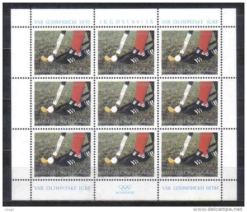 Jugoslavia Mi 1826  Field Hockey   Sheet Of 9 1980  MNH - Hockey (Veld)