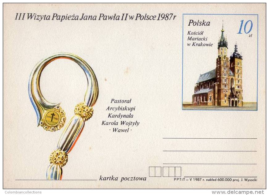 Lote PEP567, Poland, 1987, Entero Postal, Postal Stationary, Juan Pablo II, Pope John Paul II Visit To Poland - Ganzsachen