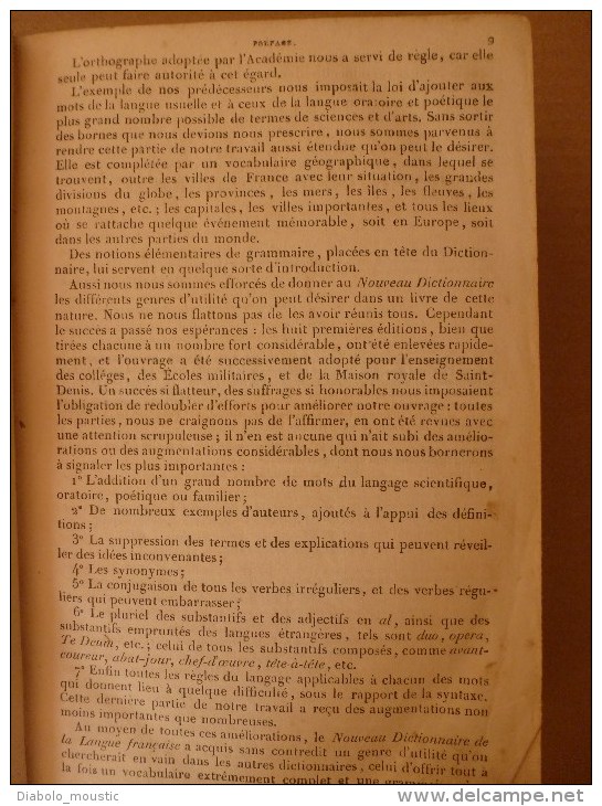 1843  NOUVEAU DICTIONNAIRE DE LA LANGUE FRANCAISE ( reliure cuir)  par M. Noël et M. Chapsal